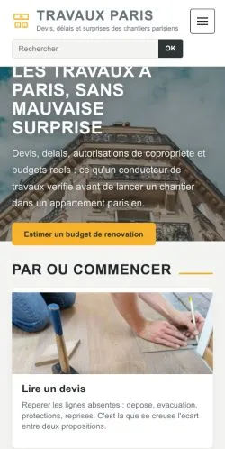 Anteprima del sito Travaux Paris, referenziato per la pubblicazione di articoli sponsorizzati