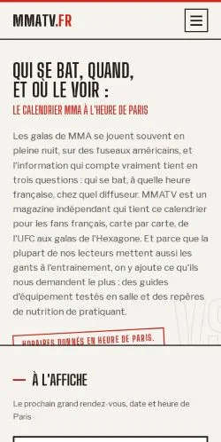 Vorschau der Website MMATV France, gelistet für die Veröffentlichung gesponserter Artikel