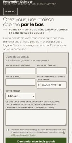 スポンサード記事の掲載先として登録されたRénovation Quimperのサイトプレビュー