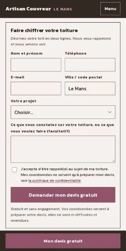 Forhåndsvisning af Couvreur Le Mans, opført til udgivelse af sponsorerede artikler