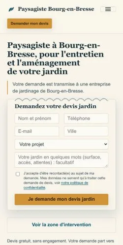 Preview of the Paysagiste Bourg-en-Bresse website, listed for sponsored article publication