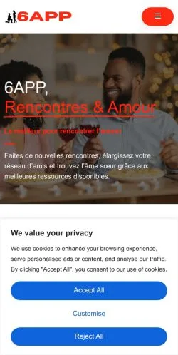 Vista previa del sitio 6APP Rencontres, referenciado para publicar artículos patrocinados