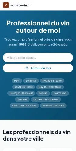 Förhandsvisning av webbplatsen Achat Vin France, listad för publicering av sponsrade artiklar