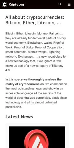 Preview of the Criptolog Insights website, listed for sponsored article publication