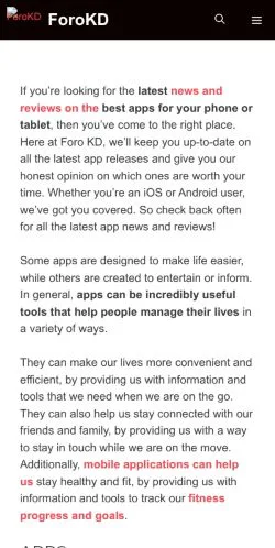 Preview of the ForoKD Apps website, listed for sponsored article publication