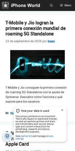 Preview of the iPhone World website, listed for sponsored article publication