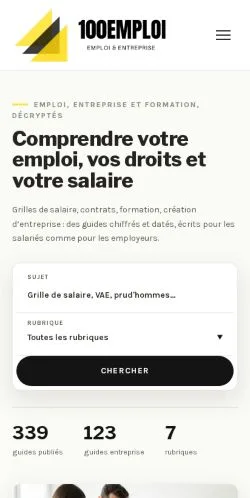 Preview of the 100 Emploi website, listed for sponsored article publication