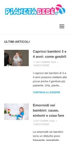 Anteprima del sito Pianeta Bebé, referenziato per la pubblicazione di articoli sponsorizzati