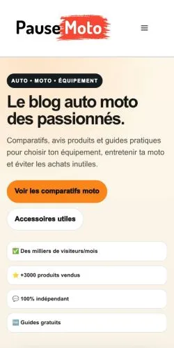Aperçu du site Pause Moto, référencé pour publier un article sponsorisé