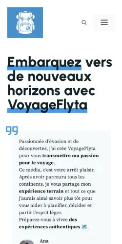 Preview of the VoyageFlyta website, listed for sponsored article publication