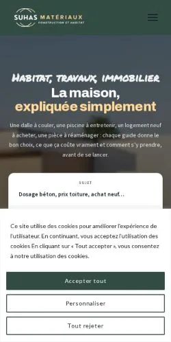 Aperçu du site Suhas Matériaux, référencé pour publier un article sponsorisé