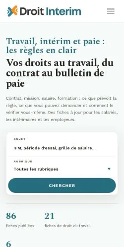 Vista previa del sitio Droit Interim, referenciado para publicar artículos patrocinados