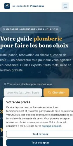Förhandsvisning av webbplatsen Plomberie Guide France, listad för publicering av sponsrade artiklar