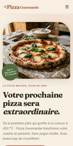Vista previa del sitio Pizza Gourmande, referenciado para publicar artículos patrocinados