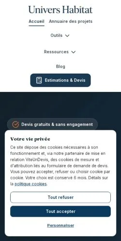 Anteprima del sito Univers Habitat, referenziato per la pubblicazione di articoli sponsorizzati