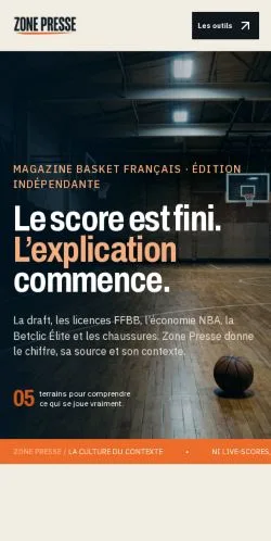 Voorbeeld van de website Basket Zone Presse, vermeld voor de publicatie van gesponsorde artikelen