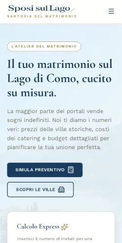 스폰서 기사 게재 매체로 등록된 Lago Como Sposi 사이트 미리보기