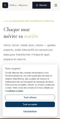 Vorschau der Website Reflets & Matières, gelistet für die Veröffentlichung gesponserter Artikel