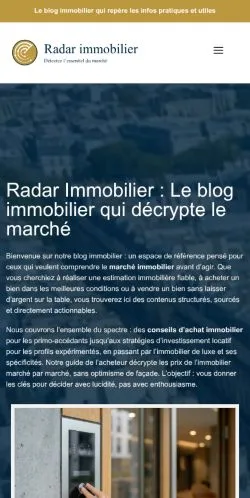 スポンサード記事の掲載先として登録されたRadar Immobilierのサイトプレビュー