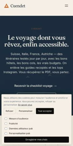 スポンサード記事の掲載先として登録されたCuendetのサイトプレビュー