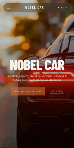 Preview of the Nobel Car website, listed for sponsored article publication