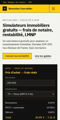 스폰서 기사 게재 매체로 등록된 Immobilier Simulateur 사이트 미리보기