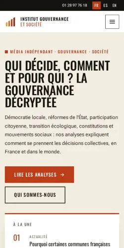 Preview of the Institut Gouvernance Société website, listed for sponsored article publication