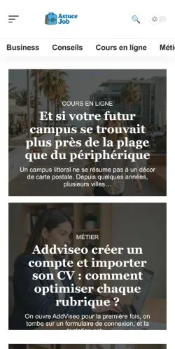 Vista previa del sitio Astuce Job, referenciado para publicar artículos patrocinados