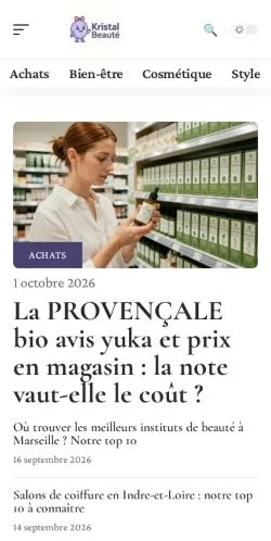 Voorbeeld van de website Kristal Beauté, vermeld voor de publicatie van gesponsorde artikelen