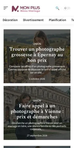 Vista previa del sitio Mon Plus Beau Mariage, referenciado para publicar artículos patrocinados