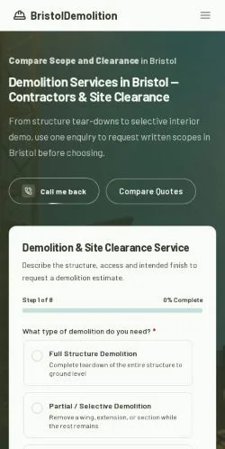 Anteprima del sito BristolDemolition, referenziato per la pubblicazione di articoli sponsorizzati