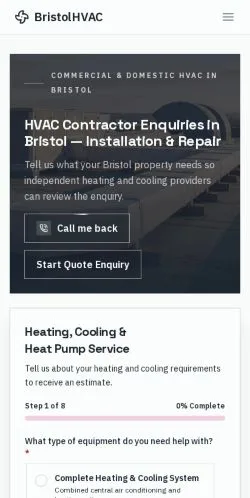 스폰서 기사 게재 매체로 등록된 BristolHVAC 사이트 미리보기