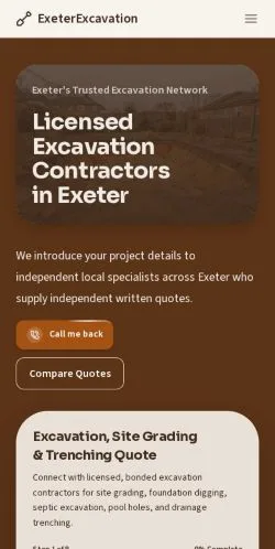 Vista previa del sitio ExeterExcavation, referenciado para publicar artículos patrocinados