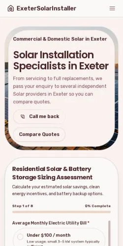 Voorbeeld van de website ExeterSolarInstaller, vermeld voor de publicatie van gesponsorde artikelen