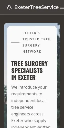 Pré-visualização do site ExeterTreeService, referenciado para publicar artigos patrocinados