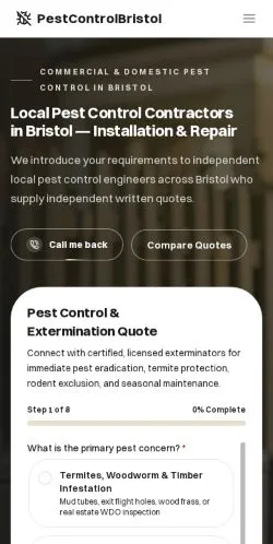 Anteprima del sito PestControlBristol, referenziato per la pubblicazione di articoli sponsorizzati