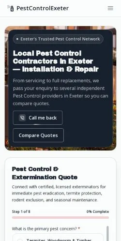Anteprima del sito PestControlExeter, referenziato per la pubblicazione di articoli sponsorizzati