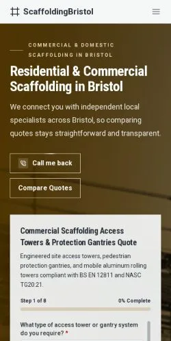 Vista previa del sitio ScaffoldingBristol, referenciado para publicar artículos patrocinados