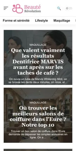 Vista previa del sitio Beauté Révolution, referenciado para publicar artículos patrocinados