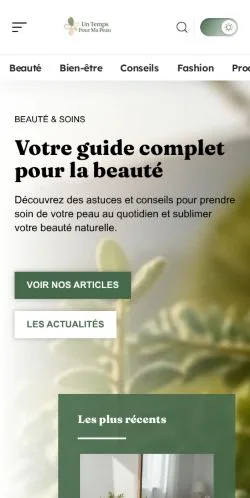 Aperçu du site Un Temps Pour Ma Peau, référencé pour publier un article sponsorisé