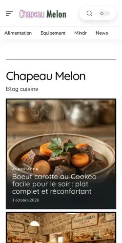 Voorbeeld van de website Chapeau Melon Cuisine, vermeld voor de publicatie van gesponsorde artikelen