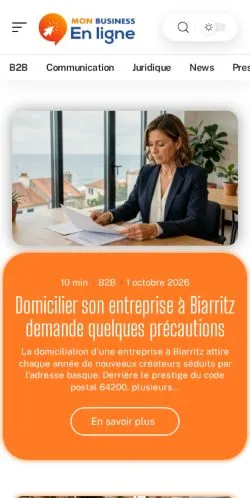 Vista previa del sitio Mon Business En Ligne, referenciado para publicar artículos patrocinados