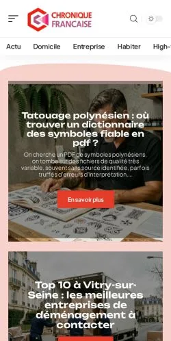 Vista previa del sitio Chronique Française, referenciado para publicar artículos patrocinados