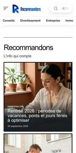 Vista previa del sitio Recommandons, referenciado para publicar artículos patrocinados