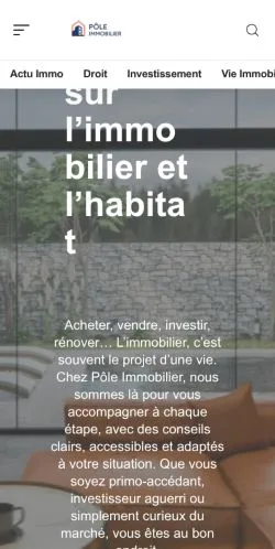 스폰서 기사 게재 매체로 등록된 Pôle Immobilier 사이트 미리보기