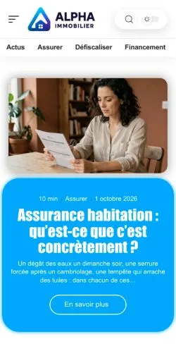 Vista previa del sitio Alpha Immobilier, referenciado para publicar artículos patrocinados