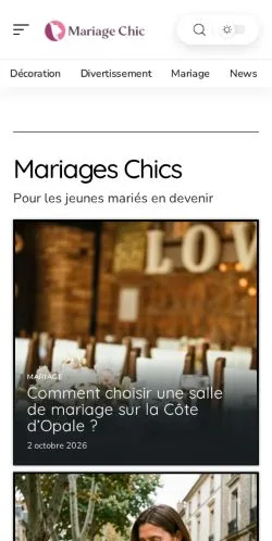 Aperçu du site Mariages Chics, référencé pour publier un article sponsorisé