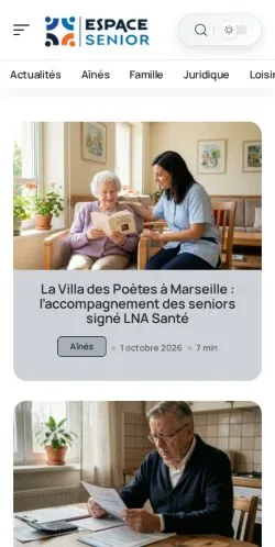Anteprima del sito Espace Senior, referenziato per la pubblicazione di articoli sponsorizzati