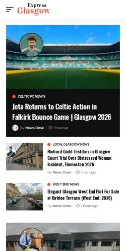 스폰서 기사 게재 매체로 등록된 Glasgow Express 사이트 미리보기