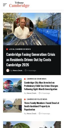 스폰서 기사 게재 매체로 등록된 Cambridge Tribune 사이트 미리보기
